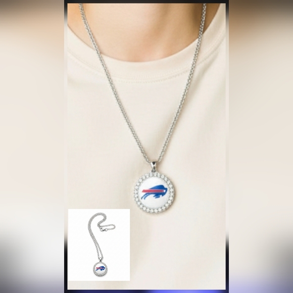 charmed by slg Jewelry - Buffalo Bills Pendant Necklace with Blue and Red Accent